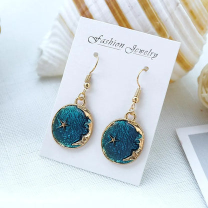 Ocean Blue Ins Wind Moon Cosmic Earrings Nhsd156850