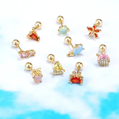 Ocean Series Ear Bone Nail Lock Ball Piercing Seahorse Starfish Earrings