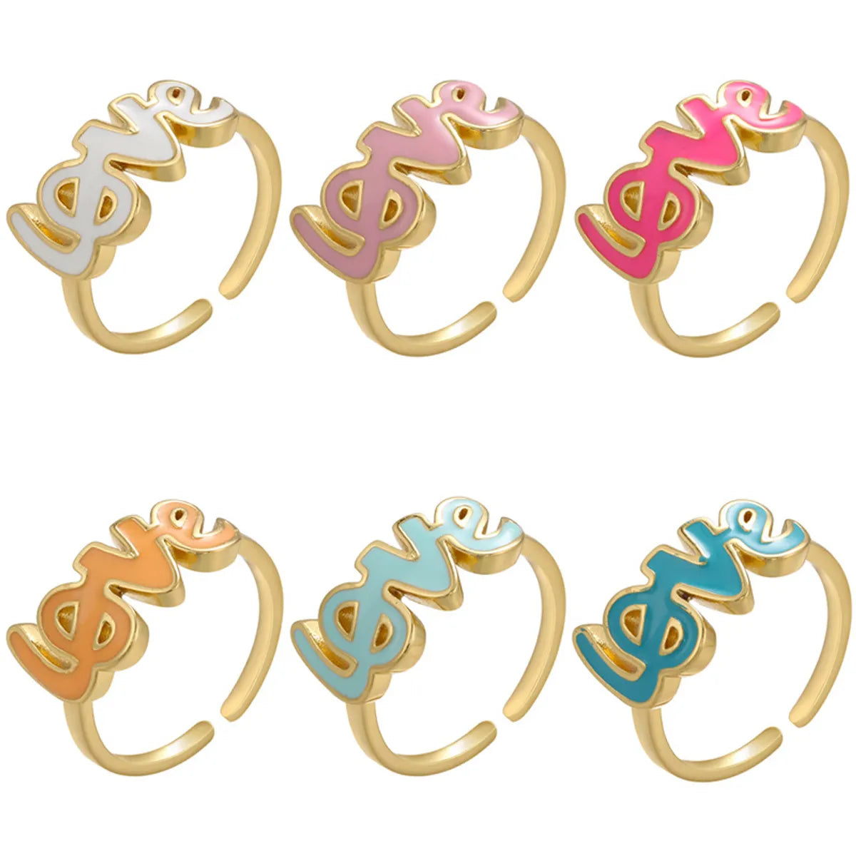 Oil Dripping Simple Letter Color Copper Ring Retention Plating