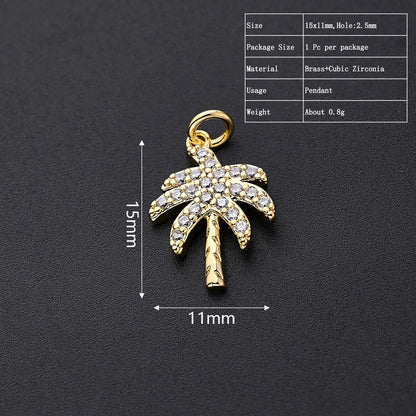 One Pack 11 * 15mm Hole 2~2.9mm Copper Zircon Gold Plated Coconut Tree Polished Pendant