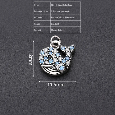 One Pack 11.5*12mm Hole 3~3.9mm Copper Zircon Ancient Silver-Plated Gold Plated Whale Polished Pendant