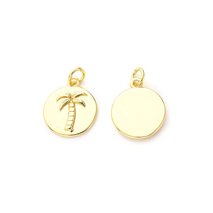 One Pack 13.5*15.5mm 14*17mm Hole 3~3.9mm Copper Gold Plated Round Coconut Tree Eagle Polished Pendant