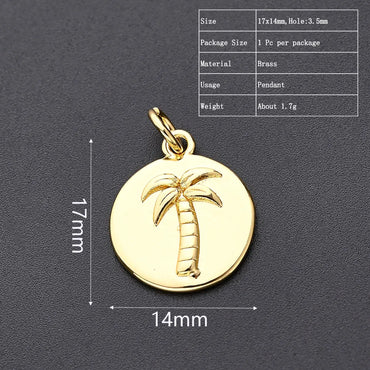 One Pack 13.5*15.5mm 14*17mm Hole 3~3.9mm Copper Gold Plated Round Coconut Tree Eagle Polished Pendant