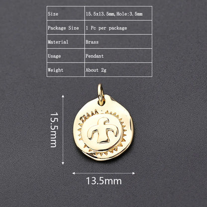 One Pack 13.5*15.5mm 14*17mm Hole 3~3.9mm Copper Gold Plated Round Coconut Tree Eagle Polished Pendant