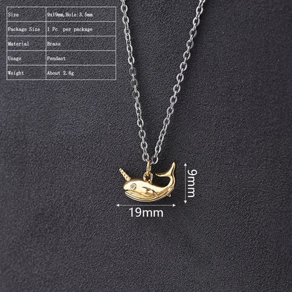 One Pack 19*9mm Hole 3~3.9mm Copper Gold Plated Whale Polished Pendant