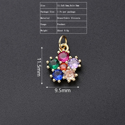 One Pack 9.5*11.5mm Hole 3~3.9mm Copper Zircon Gold Plated Simple Flower Polished Pendant