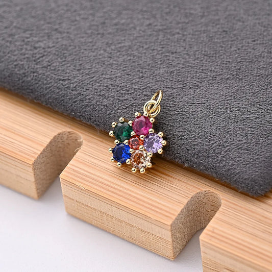 One Pack 9.5*11.5mm Hole 3~3.9mm Copper Zircon Gold Plated Simple Flower Polished Pendant