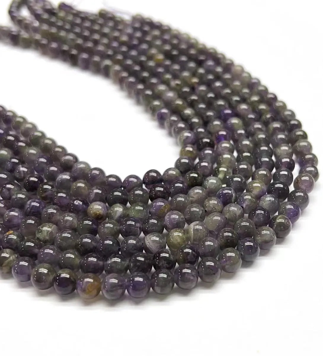 One Pack Diameter 7 Mm Diameter 8mm Hole 1~1.9mm Beaded Crystal Amethyst  Round Polished Beads