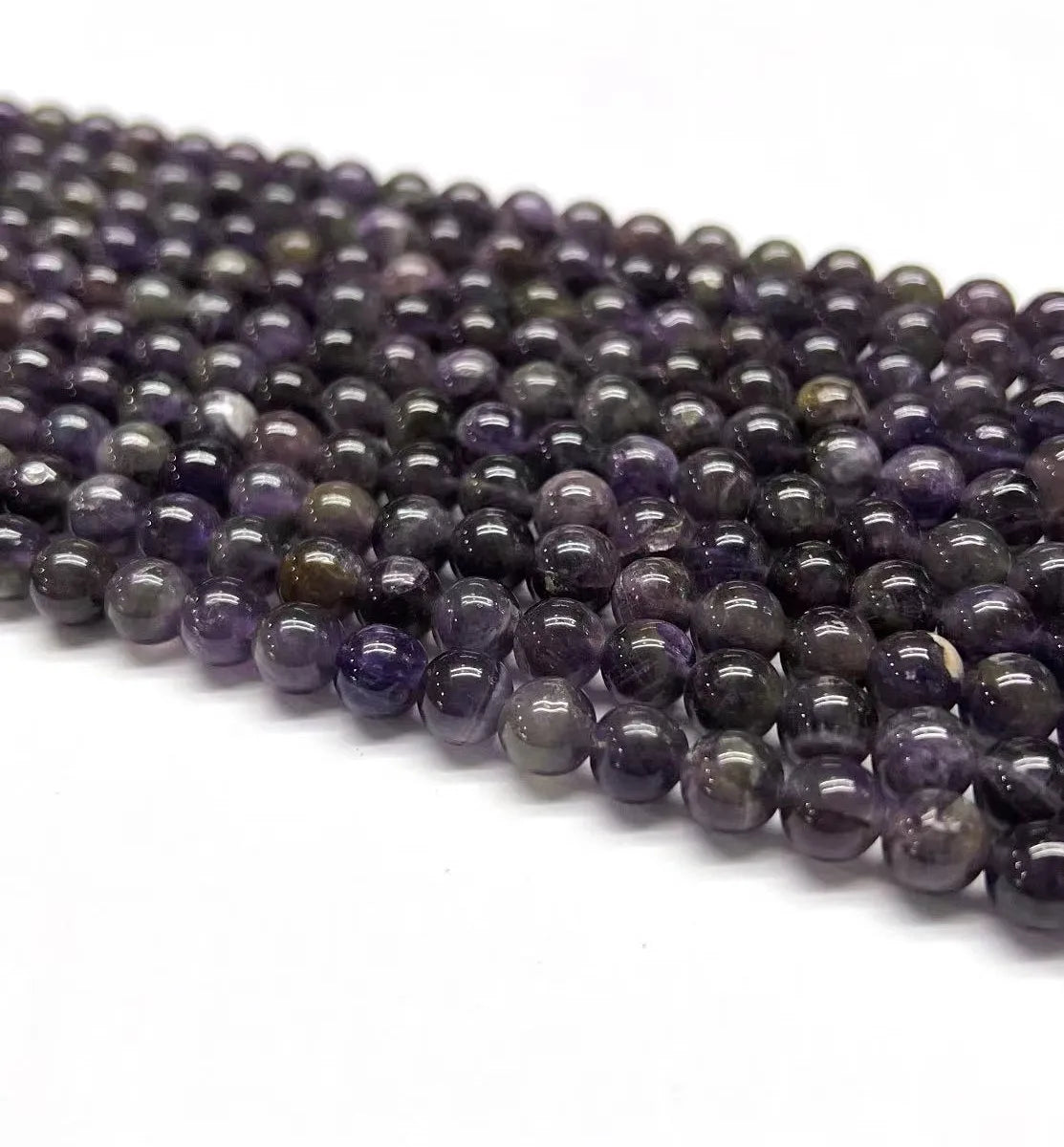 One Pack Diameter 7 Mm Diameter 8mm Hole 1~1.9mm Beaded Crystal Amethyst  Round Polished Beads