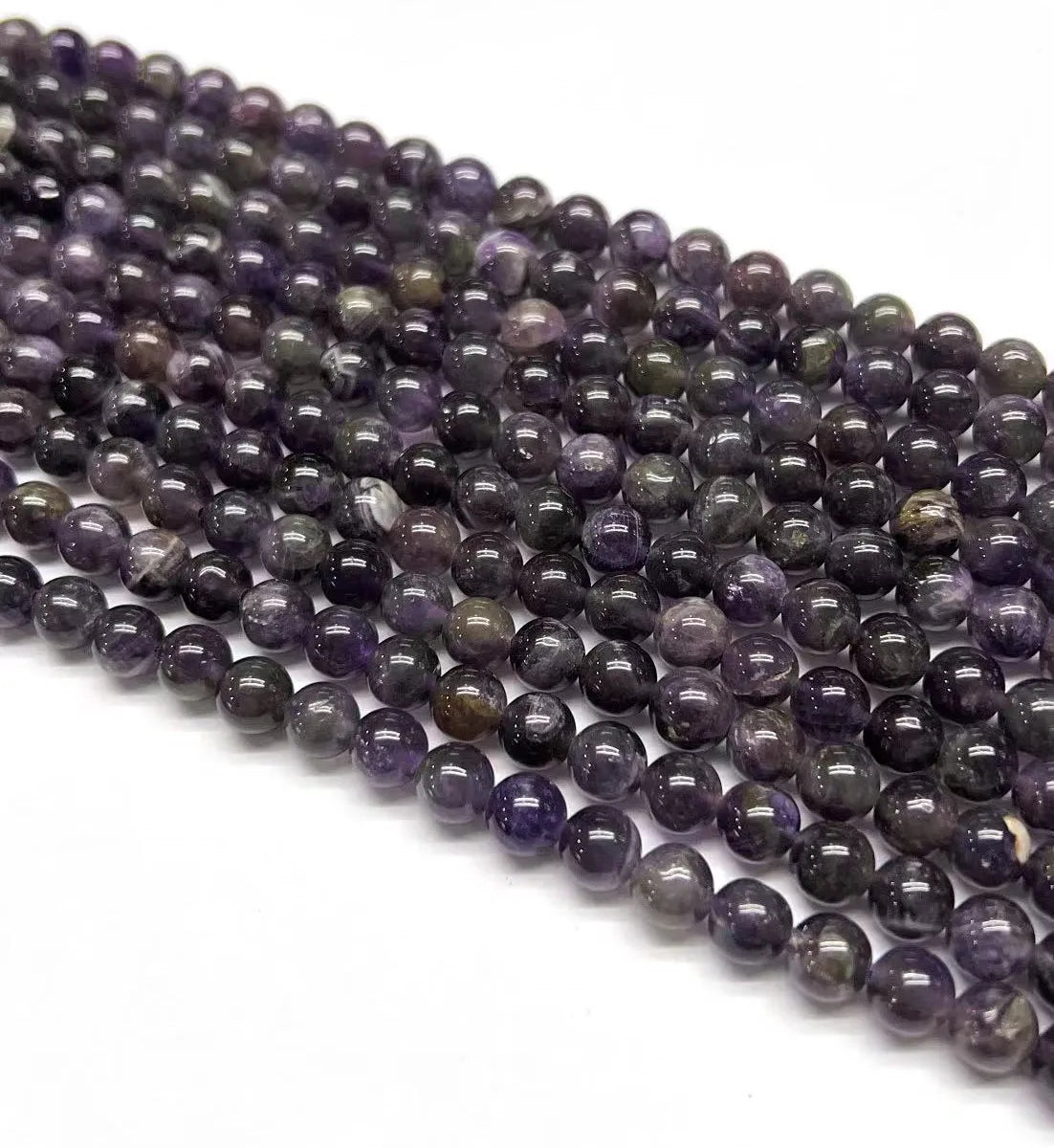 One Pack Diameter 7 Mm Diameter 8mm Hole 1~1.9mm Beaded Crystal Amethyst  Round Polished Beads