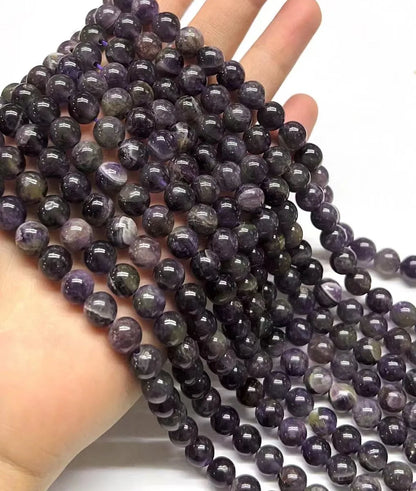 One Pack Diameter 7 Mm Diameter 8mm Hole 1~1.9mm Beaded Crystal Amethyst  Round Polished Beads