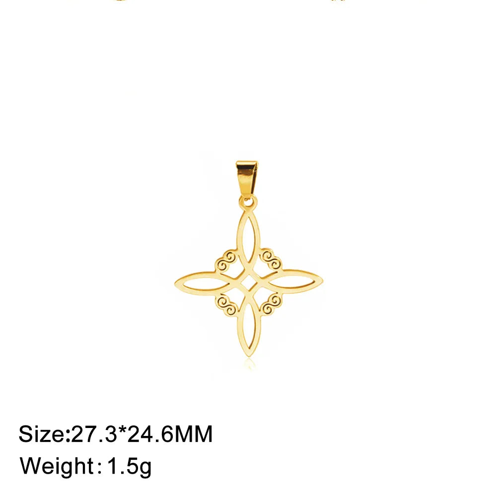 One Piece Dropshipping Titanium Steel Cut 18k Real Gold Plating Non-Fading Witch Knot Hollow Shape Stainless Steel Pendant