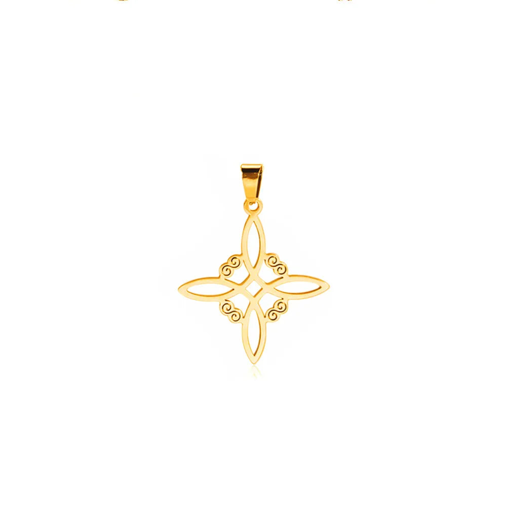 One Piece Dropshipping Titanium Steel Cut 18k Real Gold Plating Non-Fading Witch Knot Hollow Shape Stainless Steel Pendant