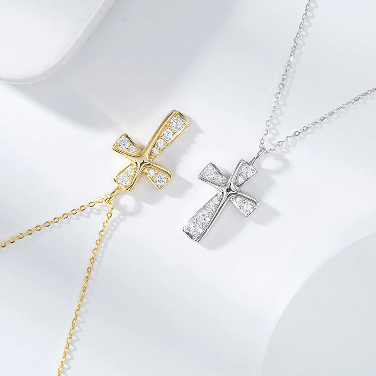 Original Design Classic Style Cross Sterling Silver Plating Laser Inlay Chain Zircon 14k Gold Plated White Gold Plated Silver Plated Pendant Necklace