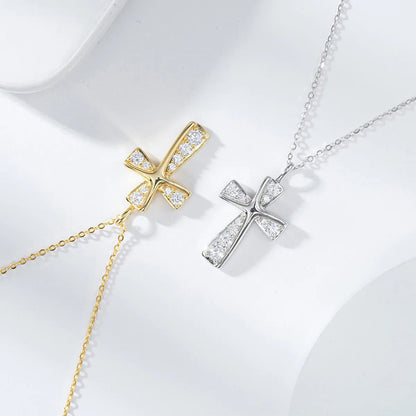 Original Design Classic Style Cross Sterling Silver Plating Laser Inlay Chain Zircon 14k Gold Plated White Gold Plated Silver Plated Pendant Necklace