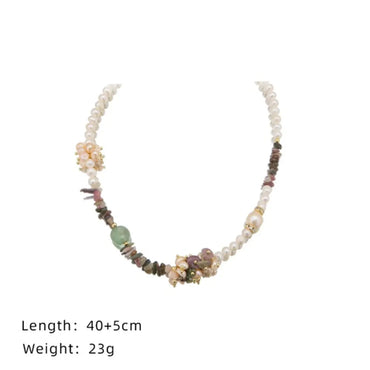 Original Design Color Block Freshwater Pearl Tourmaline Copper Beaded Plating 18k Gold Plated Necklace