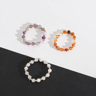 Original Design Geometric Alloy Natural Stone Beaded Rings