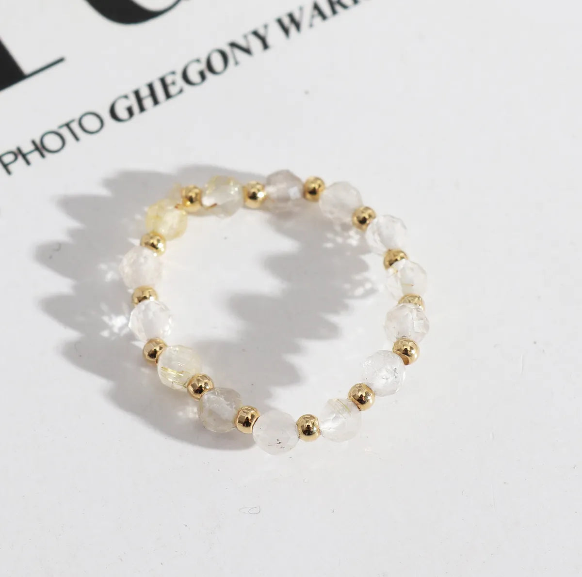 Original Design Geometric Alloy Natural Stone Beaded Rings