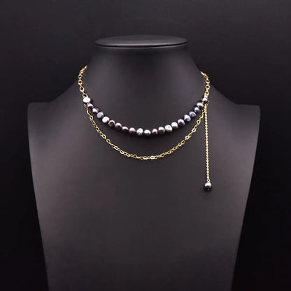 Original Design Geometric Freshwater Pearl Copper Plating 18k Gold Plated Necklace