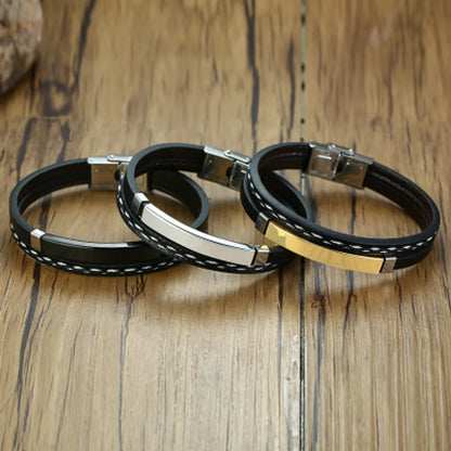 Original Design Geometric 304 Stainless Steel Pu Leather Plating Men'S Bracelets