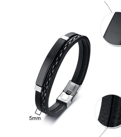 Original Design Geometric 304 Stainless Steel Pu Leather Plating Men'S Bracelets