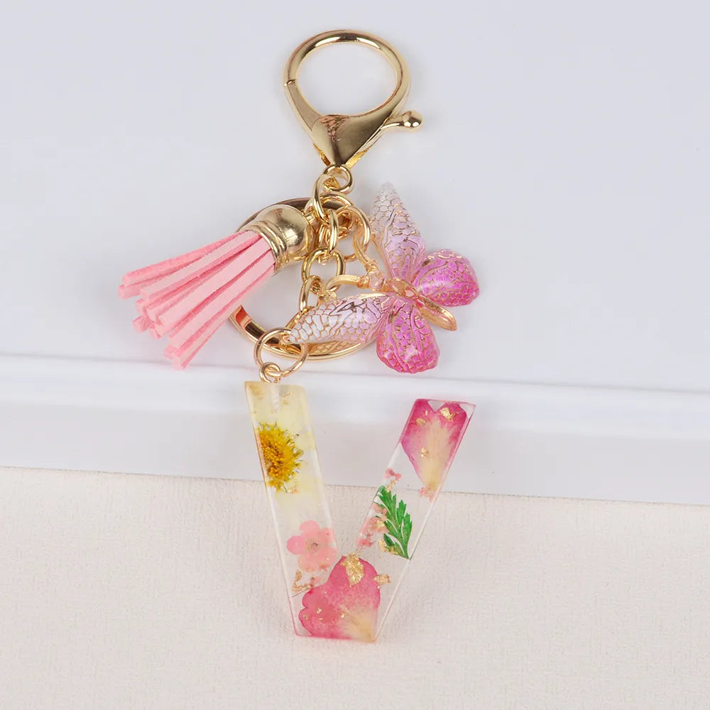 Original Design Letter Butterfly Plastic Epoxy Flowers Bag Pendant Keychain