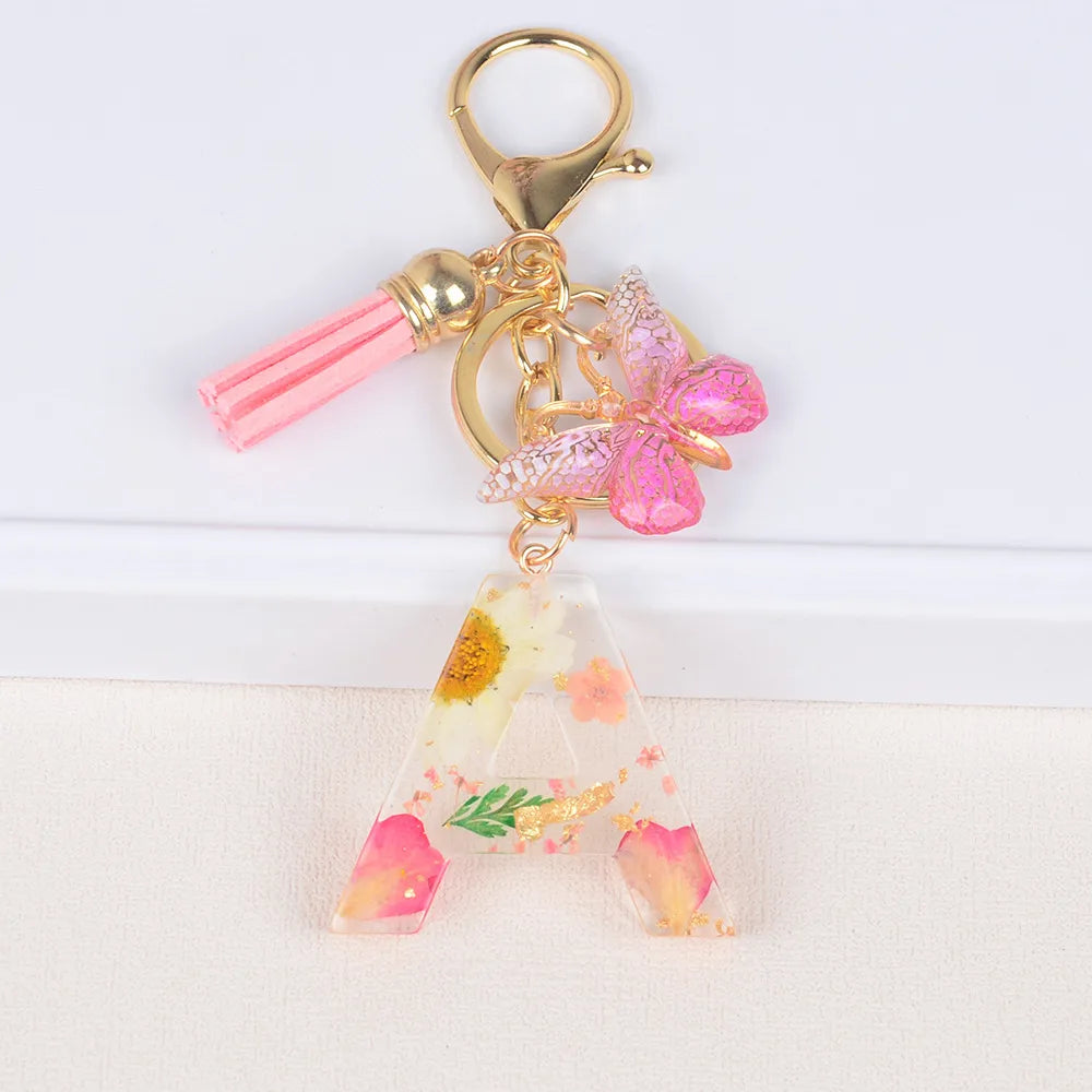 Original Design Letter Butterfly Plastic Epoxy Flowers Bag Pendant Keychain