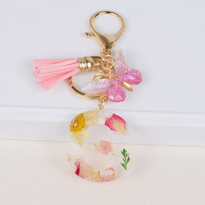 Original Design Letter Butterfly Plastic Epoxy Flowers Bag Pendant Keychain