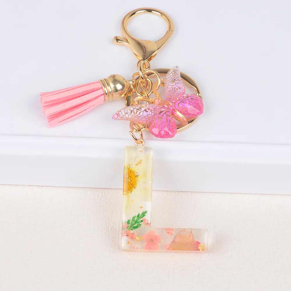 Original Design Letter Butterfly Plastic Epoxy Flowers Bag Pendant Keychain