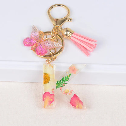 Original Design Letter Butterfly Plastic Epoxy Flowers Bag Pendant Keychain