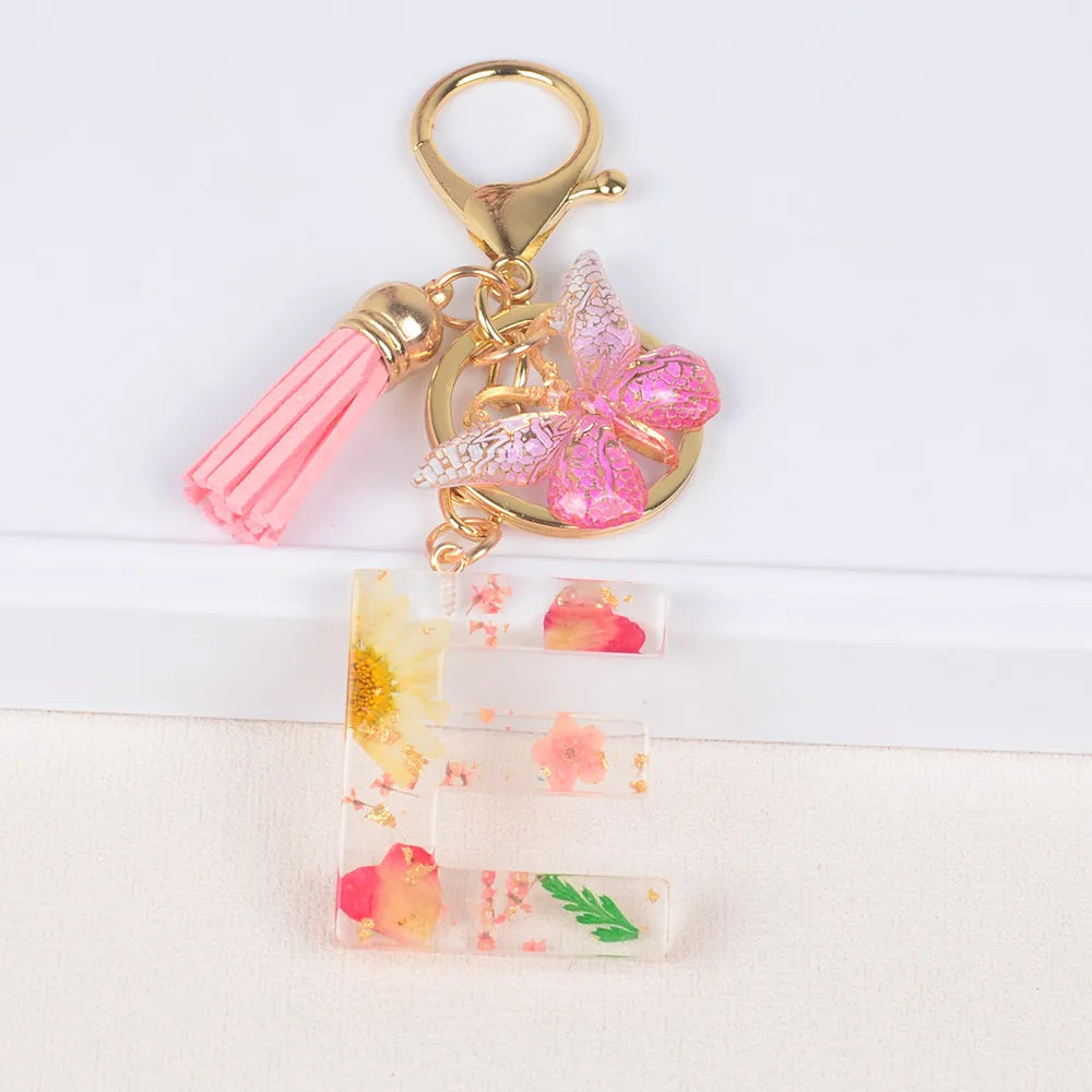 Original Design Letter Butterfly Plastic Epoxy Flowers Bag Pendant Keychain