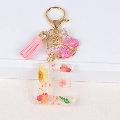 Original Design Letter Butterfly Plastic Epoxy Flowers Bag Pendant Keychain