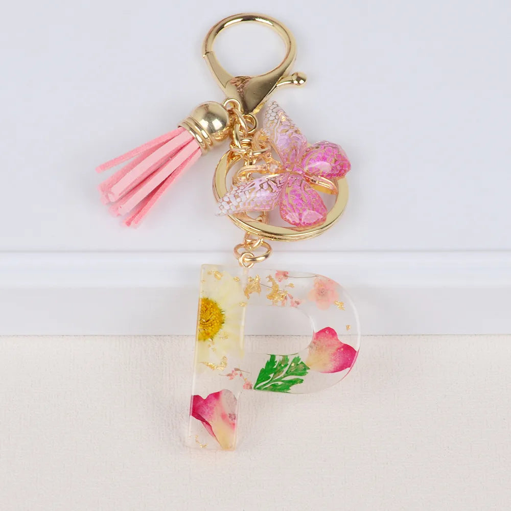 Original Design Letter Butterfly Plastic Epoxy Flowers Bag Pendant Keychain