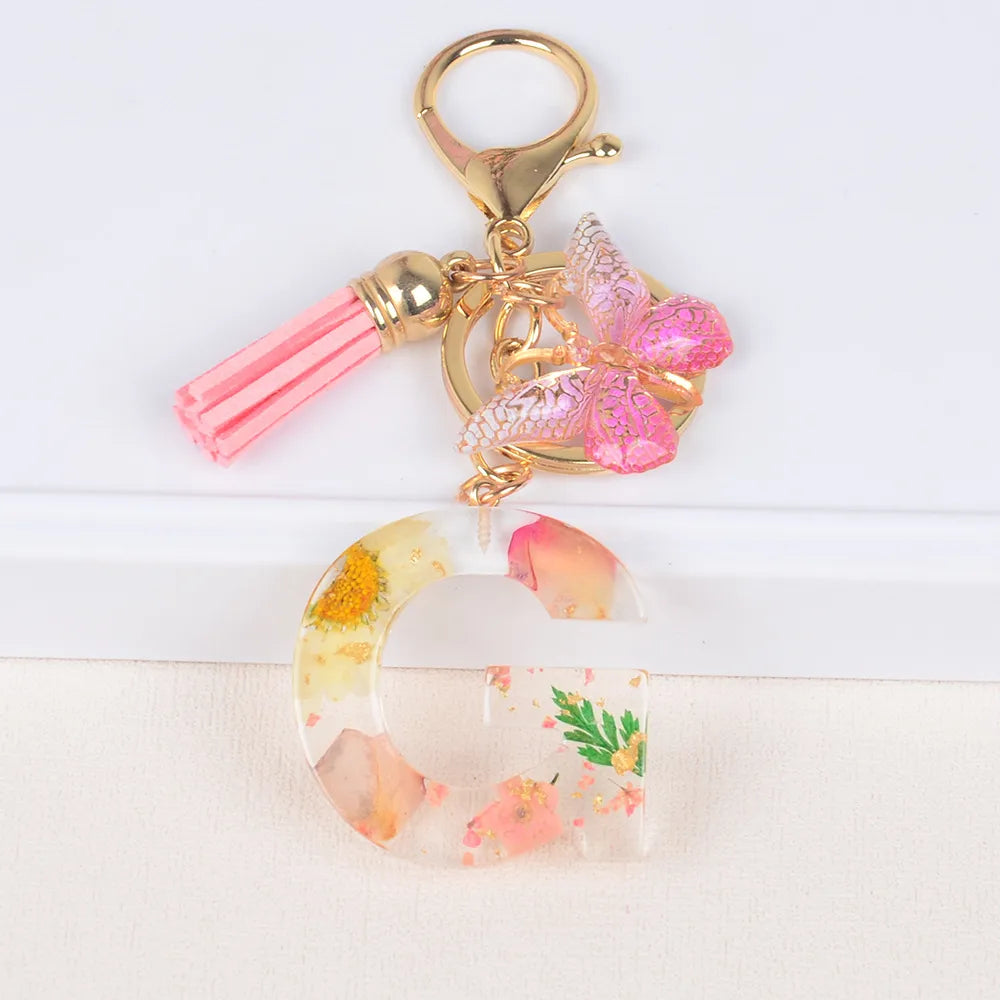 Original Design Letter Butterfly Plastic Epoxy Flowers Bag Pendant Keychain