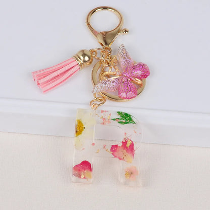 Original Design Letter Butterfly Plastic Epoxy Flowers Bag Pendant Keychain