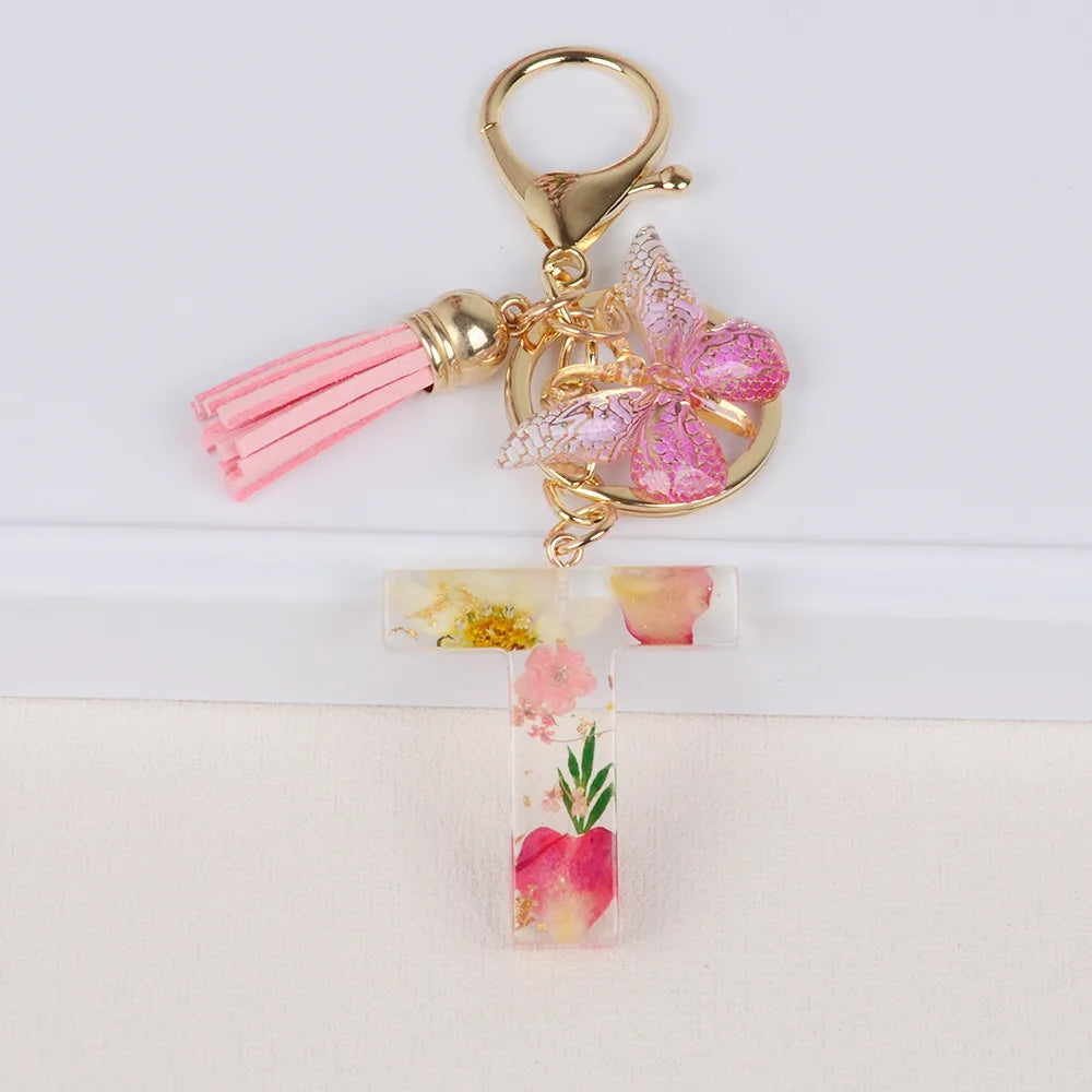 Original Design Letter Butterfly Plastic Epoxy Flowers Bag Pendant Keychain