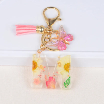 Original Design Letter Butterfly Plastic Epoxy Flowers Bag Pendant Keychain