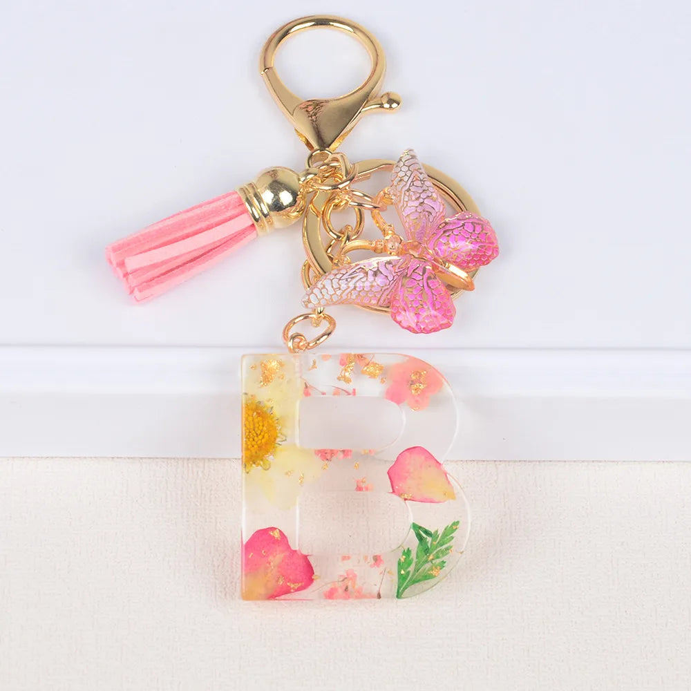 Original Design Letter Butterfly Plastic Epoxy Flowers Bag Pendant Keychain