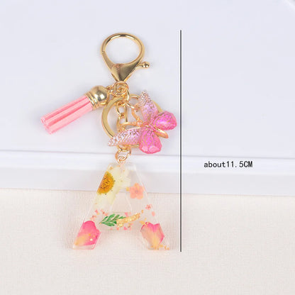 Original Design Letter Butterfly Plastic Epoxy Flowers Bag Pendant Keychain