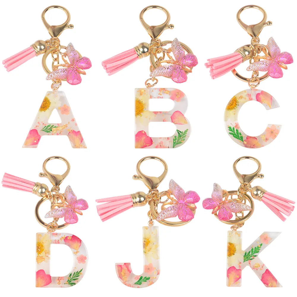 Original Design Letter Butterfly Plastic Epoxy Flowers Bag Pendant Keychain