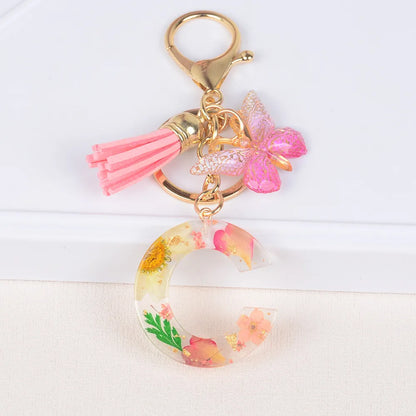 Original Design Letter Butterfly Plastic Epoxy Flowers Bag Pendant Keychain