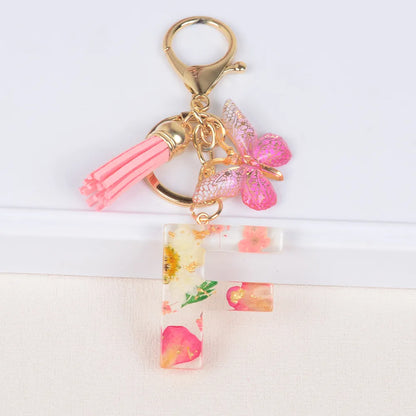 Original Design Letter Butterfly Plastic Epoxy Flowers Bag Pendant Keychain