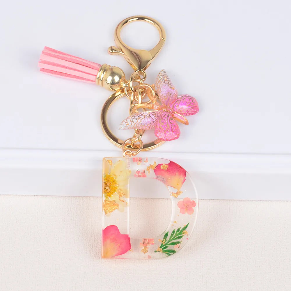 Original Design Letter Butterfly Plastic Epoxy Flowers Bag Pendant Keychain