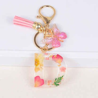 Original Design Letter Butterfly Plastic Epoxy Flowers Bag Pendant Keychain