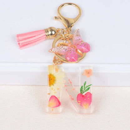 Original Design Letter Butterfly Plastic Epoxy Flowers Bag Pendant Keychain