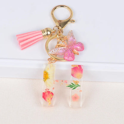 Original Design Letter Butterfly Plastic Epoxy Flowers Bag Pendant Keychain