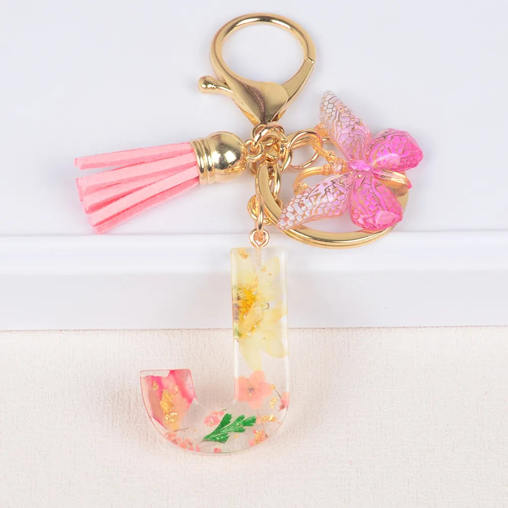 Original Design Letter Butterfly Plastic Epoxy Flowers Bag Pendant Keychain