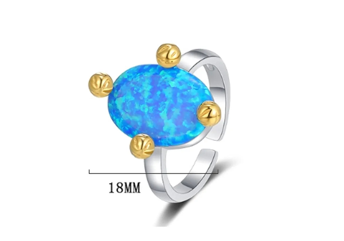 Original Design Oval Sterling Silver Plating Inlay Artificial Gemstones White Gold Plated Open Rings