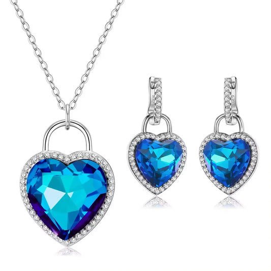 Original Design Romantic Simple Style Heart Shape Sterling Silver Inlay Zircon Women's Earrings Necklace