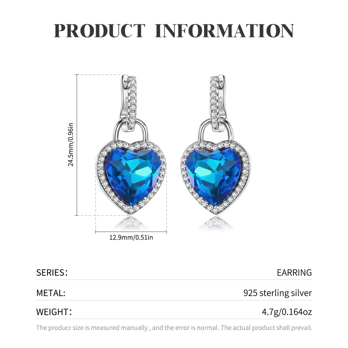 Original Design Romantic Simple Style Heart Shape Sterling Silver Inlay Zircon Women's Earrings Necklace